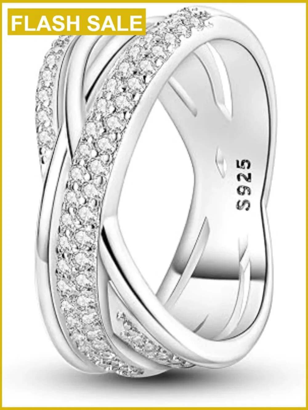 Sterling Silver Dainty Hoop & Band Rings Set with CZ - Sizes 6-9